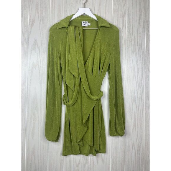 Princess Polly Party Time Slinky Mini Wrap Dress Size 0 Green - Picture 2 of 10